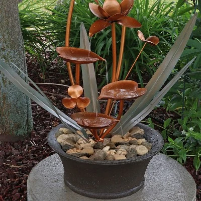 Sunnydaze Decor Sunnydaze 28"H Electric Polyresin Copper-Look Flower Blossoms Outdoor Water Fountain - Image 5