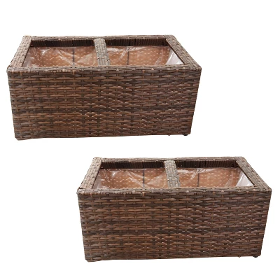 Sunnydaze Decor Sunnydaze 2-Section Rectangle Polyrattan Indoor Planters - 21.5" W X 11.5" D X 9.25" H - 2-Pack - Image 10