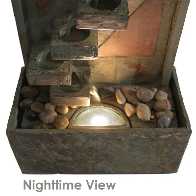 Sunnydaze Decor Sunnydaze 48"H Electric Natural Slate And Copper Accents Descending Staircase Outdoor Water Fountain With LED Light - Image 4