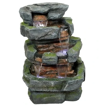 Sunnydaze Decor Sunnydaze 24"H Electric Polyresin And Fiberglass Tiered Stone Waterfall Outdoor Water Fountain With LED Lights - Image 7