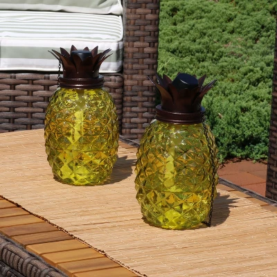 Sunnydaze Decor Sunnydaze Outdoor Adjustable Height 3-in-1 Glass Tropical Pineapple Torches With Connected Snuffs And Metal Poles - 2pk