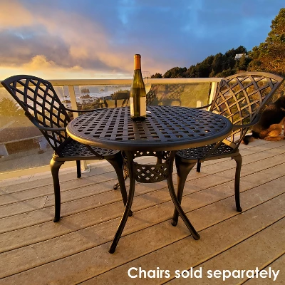 Sunnydaze Decor Sunnydaze Round Lattice Design Cast Aluminum Outdoor Patio Table With Umbrella Hole, Black - Image 6