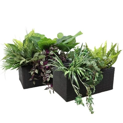 Sunnydaze Decor Sunnydaze 2-Section Rectangle Polyrattan Indoor Planters - 21.5" W X 11.5" D X 9.25" H - 2-Pack - Image 7