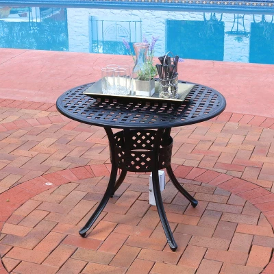 Sunnydaze Decor Sunnydaze Round Lattice Design Cast Aluminum Outdoor Patio Table With Umbrella Hole, Black - Image 3