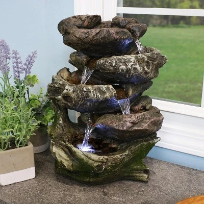 Sunnydaze Decor Sunnydaze Indoor Decorative Calming 5-Step Rock Falls Waterfall Tabletop Water Fountain With LED Lights - 14"