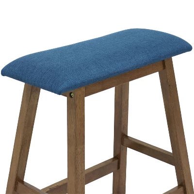 Sunnydaze Decor Sunnydaze Set Of 2 Indoor Wooden Backless Counter-Height Stools - Weathered Oak Finish With Blue Cushions - Image 2