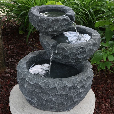 Sunnydaze Decor Sunnydaze Outdoor 3-Tier Chiseled Basin Solar Powered Water Fountain With Battery Backup And Submersible Pump - 22"