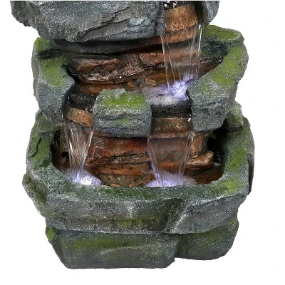 Sunnydaze Decor Sunnydaze 24"H Electric Polyresin And Fiberglass Tiered Stone Waterfall Outdoor Water Fountain With LED Lights - Image 4