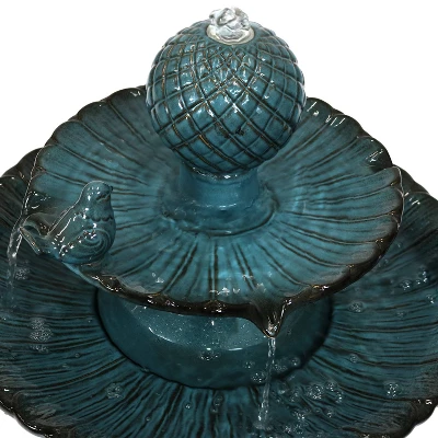 Sunnydaze Decor Sunnydaze 27"H Electric Green Ceramic 2-Tier Resting Birds Outdoor Water Fountain - Image 3