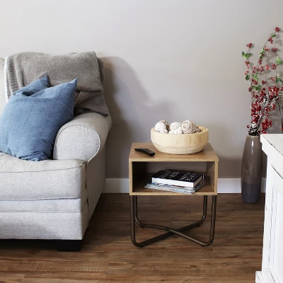 Sunnydaze Decor Sunnydaze Indoor Industrial-Style Nightstand With Open Shelf - MDP - Brown - Image 8