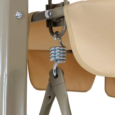 Sunnydaze Decor Sunnydaze Outdoor 3-Person Steel Patio Swing With Adjustable Canopy And Tufted Cushions, Beige - Image 6