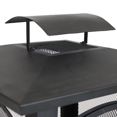 Sunnydaze Decor Sunnydaze Outdoor Camping Or Backyard Steel Pagoda Style Fire Pit With Log Poker And Wood Grate - 32" - Black - Image 2