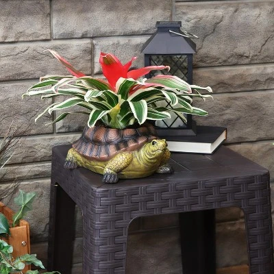 Sunnydaze Decor Sunnydaze Polyresin Teddy The Turtle Decorative Indoor/Outdoor Garden Planter For Patio, Lawn, Porch And Backyard - 11" W - Green And Brown