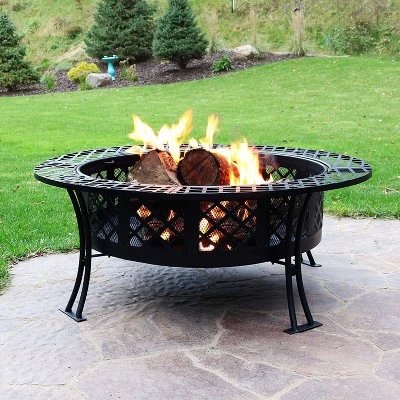 Sunnydaze Decor Sunnydaze Outdoor Camping Or Backyard Steel Diamond Weave Fire Pit Bowl With Spark Screen - 40" - Black - Image 10