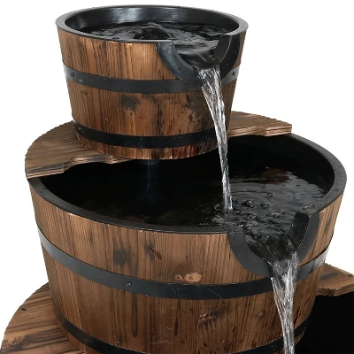 Sunnydaze Decor Sunnydaze 30"H Electric Wood Rustic Farmhouse Style 3-Tier Barrel Outdoor Water Fountain - Image 2