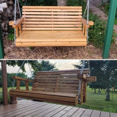 Sunnydaze Decor Sunnydaze Outdoor 2-Person Traditional Wooden Porch Swing With Hanging Chains - 58.5-Inch - Brown - Image 6