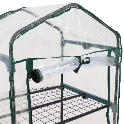 Sunnydaze Decor Sunnydaze Outdoor Portable Growing Rack 3-Tier Greenhouse With Roll-Up Door - 3 Shelves - Clear - Image 5