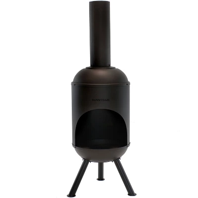 Sunnydaze Decor Sunnydaze Outdoor Backyard Patio Modern Steel Wood-Burning Fire Pit Chiminea With Wood Grate - 5' - Black - Image 7