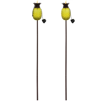 Sunnydaze Decor Sunnydaze Outdoor Adjustable Height 3-in-1 Glass Tropical Pineapple Torches With Connected Snuffs And Metal Poles - 2pk - Image 4