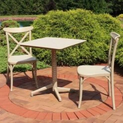 Sunnydaze Decor Sunnydaze All-Weather Commercial-Grade Bellemead Indoor/Outdoor Patio Furniture Dining Set With Square Table With Folding Top, Tan, 3pc
