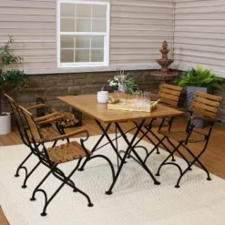 Sunnydaze Decor Sunnydaze Chestnut 5-Piece Folding Table And Chairs Set - Modern Wooden Indoor/Outdoor Dining Set - Perfect For The Patio, Lawn And Balcony