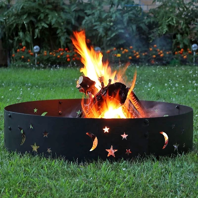 Sunnydaze Decor Sunnydaze Outdoor Heavy-Duty Steel Portable Fire Pit Ring With Die-Cut Stars And Moons - 36" - Black