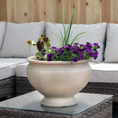 Sunnydaze Decor Sunnydaze Indoor/Outdoor Patio, Garden, Or Porch Weather-Resistant Double-Walled Elizabeth Ribbed Urn Flower Pot Planter - 15" - Image 2