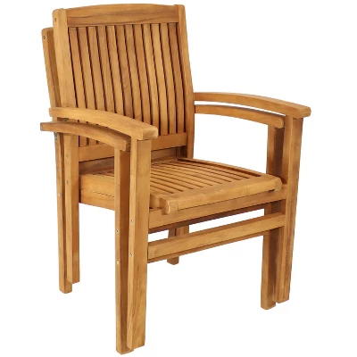 Sunnydaze Decor Sunnydaze Outdoor Solid Teak Wood Slat-Back Patio Dining Armchair - Image 7