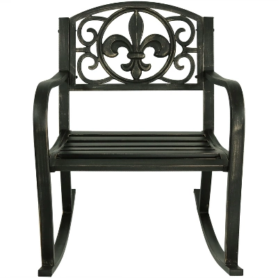Sunnydaze Decor Sunnydaze Traditional Fleur-de-Lis Design Cast Iron And Steel Outdoor Rocking Chair - Image 7