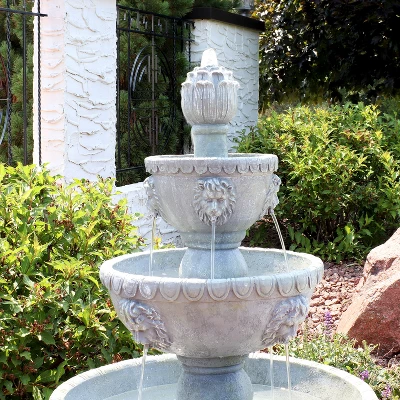 Sunnydaze Decor Sunnydaze 53"H Electric Fiberglass And Resin 4-Tier Lion Head Design Outdoor Water Fountain - Image 6