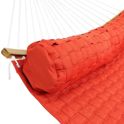 Sunnydaze Decor Sunnydaze Polyester Quilted Weave 2-Person Hammock With Curved Bamboo Spreader Bars - 450 Lb Weight Capacity - Salmon - Image 2