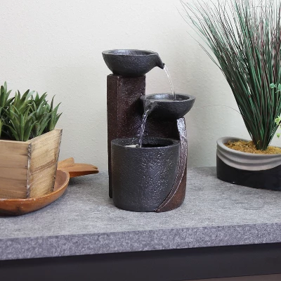Sunnydaze Decor Sunnydaze Indoor Home Decorative Resin 3-Tier Descending Bowls Tabletop Water Fountain - 9" - Dark Brown