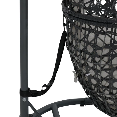 Sunnydaze Decor Sunnydaze Outdoor Resin Wicker Patio Cordelia Hanging Basket Egg Chair Swing With Cushion, Headrest, And Steel Stand Set- 3pc - Image 5