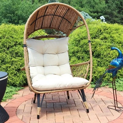 Sunnydaze Decor Sunnydaze Shaded Comfort Wicker Outdoor Egg Chair With Legs - 56.5" H