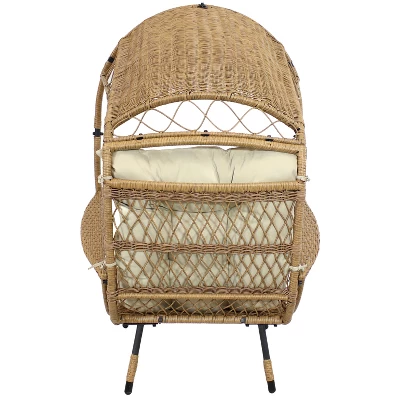 Sunnydaze Decor Sunnydaze Shaded Comfort Wicker Outdoor Egg Chair With Legs - 56.5" H - Image 7