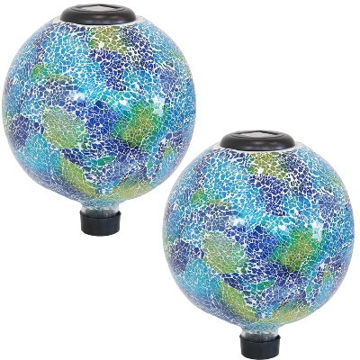 Sunnydaze Decor Sunnydaze Crackled Glass Azul Terra Design Indoor/Outdoor Garden Gazing Globe With LED Solar Light - 10" Diameter - Blue And Green - Image 8