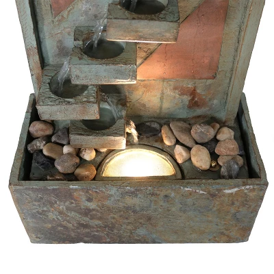 Sunnydaze Decor Sunnydaze 48"H Electric Natural Slate And Copper Accents Descending Staircase Outdoor Water Fountain With LED Light - Image 3