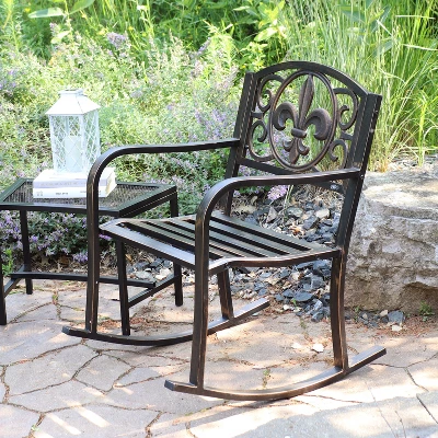 Sunnydaze Decor Sunnydaze Traditional Fleur-de-Lis Design Cast Iron And Steel Outdoor Rocking Chair - Image 5