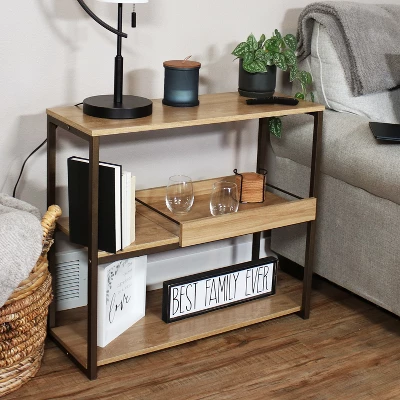 Sunnydaze Decor Sunnydaze Industrial-Style, 3-Shelf Sofa Table With Removable Serving Tray - Brown - 28.25 In - Image 4