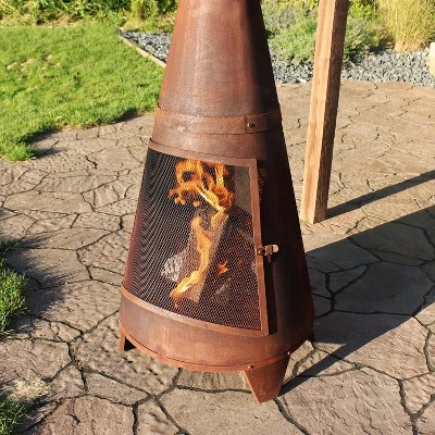 Sunnydaze Decor Sunnydaze Outdoor Backyard Large Freestanding Oxidized Steel Wood-Burning Fire Pit Chiminea - 70" - Rust Finish - Image 10