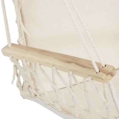 Sunnydaze Decor Sunnydaze Outdoor Printed Polycotton Fabric Hammock Chair With Armrests And Hardwood Spreader Bar - 300 Lb Capacity - Natural - Image 2