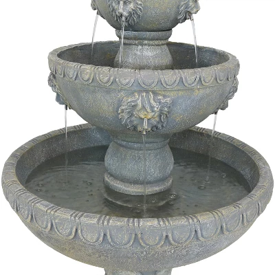 Sunnydaze Decor Sunnydaze 53"H Electric Fiberglass And Resin 4-Tier Lion Head Design Outdoor Water Fountain - Image 3