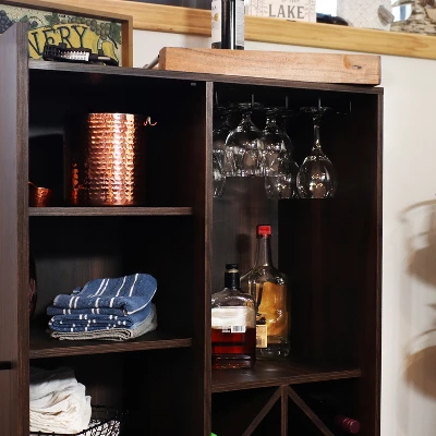 Sunnydaze Decor Sunnydaze Indoor Lavina Wine Cabinet With Glass And Bottle Storage Shelves - Coffee Brown - Image 11