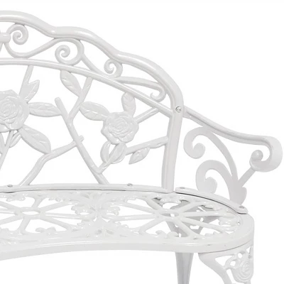 Sunnydaze Decor Sunnydaze 2-Person Classic Rose Design Cast Aluminum Outdoor Garden Bench, White - Image 2