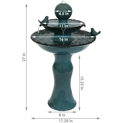 Sunnydaze Decor Sunnydaze 27"H Electric Green Ceramic 2-Tier Resting Birds Outdoor Water Fountain - Image 9