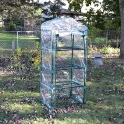 Sunnydaze Decor Sunnydaze Outdoor Portable Growing Rack 4-Tier Greenhouse With Roll-Up Door - 4 Shelves - Clear