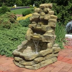 Sunnydaze Decor Sunnydaze 37"H Electric Fiberglass Stone Falls Waterfall Outdoor Water Fountain