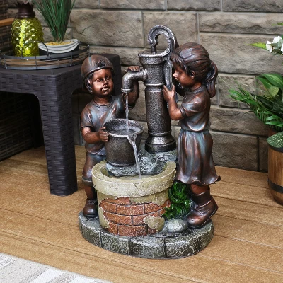 Sunnydaze Decor Sunnydaze 24"H Electric Polyresin Jack And Jill At Farmhouse Pump And Well Outdoor Water Fountain - Image 7