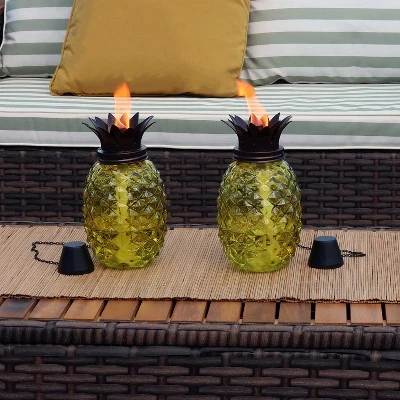 Sunnydaze Decor Sunnydaze Outdoor Adjustable Height 3-in-1 Glass Tropical Pineapple Torches With Connected Snuffs And Metal Poles - 2pk - Image 7