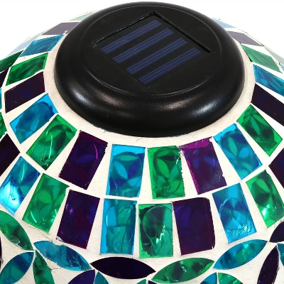 Sunnydaze Decor Sunnydaze Blue Cool Blooms Glass Mosaic Indoor/Outdoor Gazing Globe With Solar Light - 10" Diameter - Blue And Green - Image 3